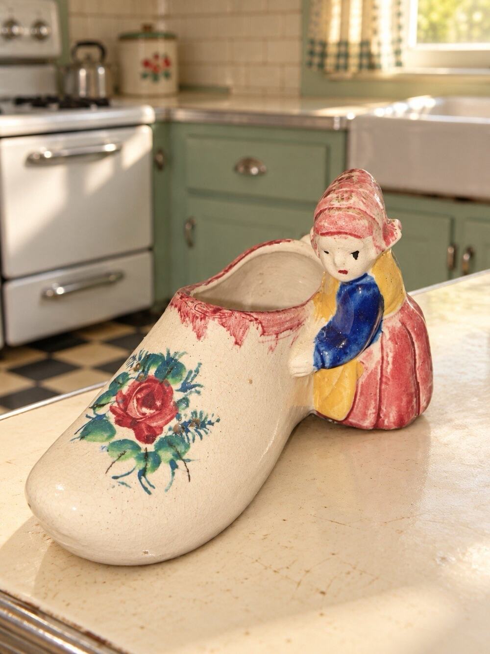Vintage Dutch Shoe And Girl Ceramic Planter Succulent Japan